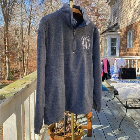 Harriton Grey Fleece Monogrammed 1/4 Zip Pullover - Picture 6 of 7